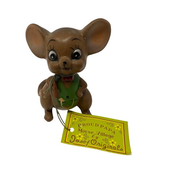 Vintage Josef Originals Mouse Village Figurine Proud Papa Kitsch MCM - Picture 1 of 7
